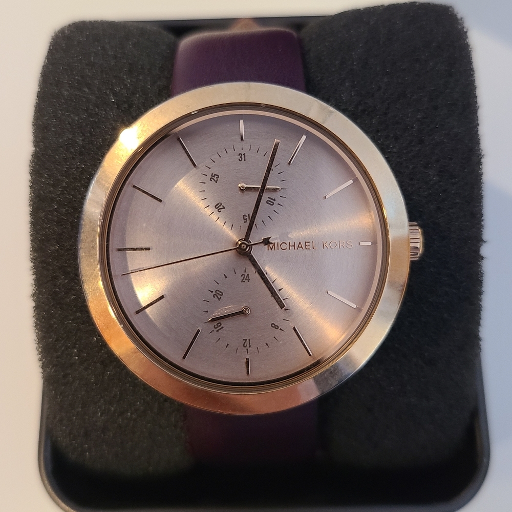 Michael Kors Rose Gold Watexh with Purple Leather band